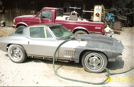 country celebrity's corvette before sandblasting